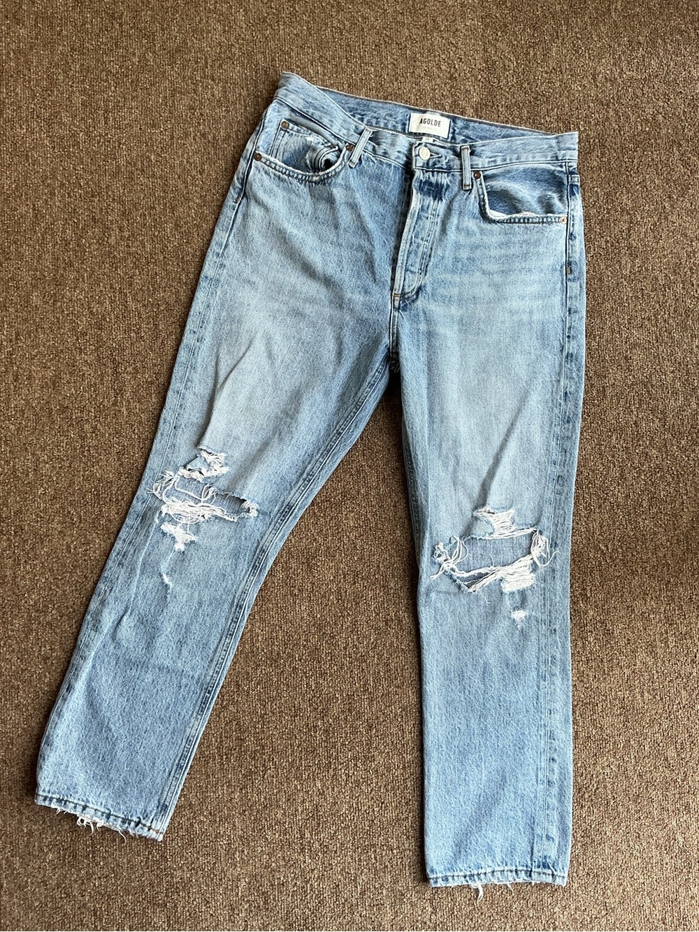 Agolde Light Blue Distressed Boyfriend Jeans